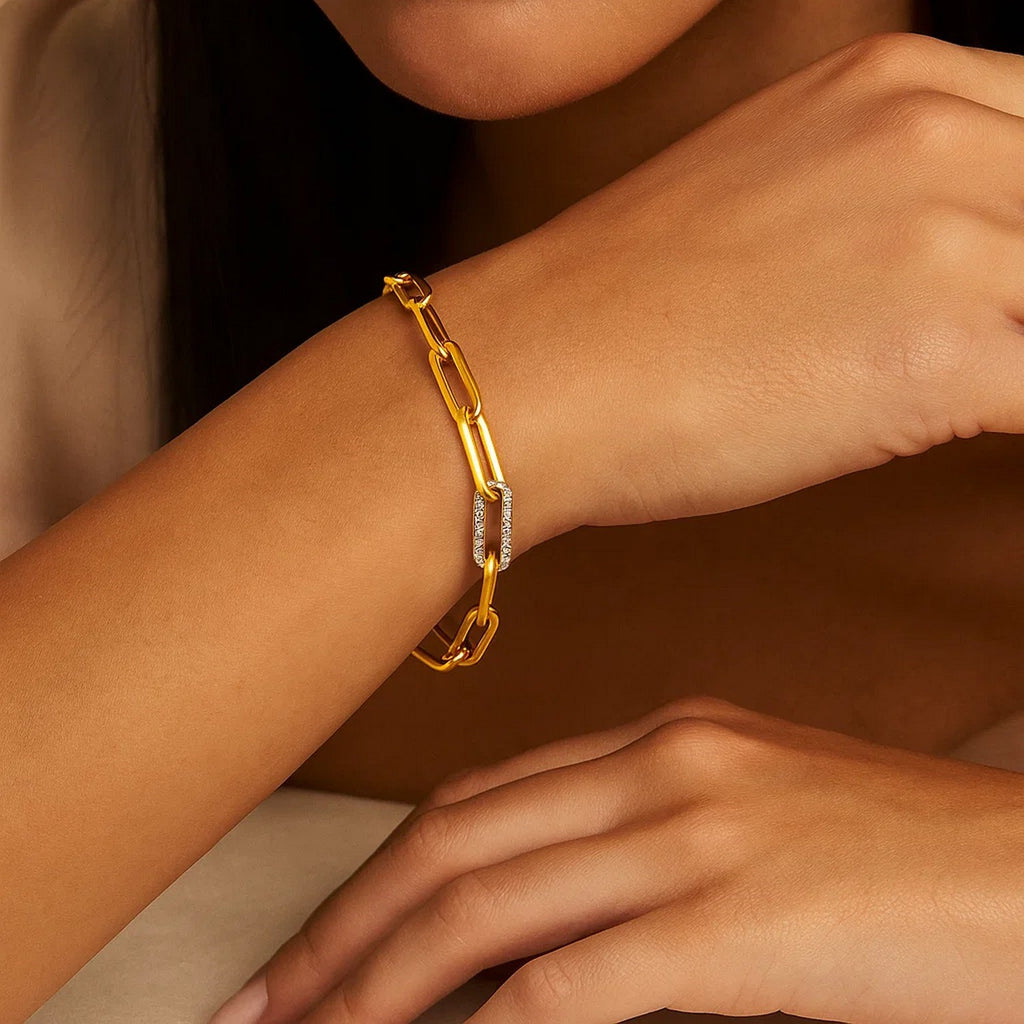 Paperclip Chain with Diamond Link in 14KT Yellow Gold