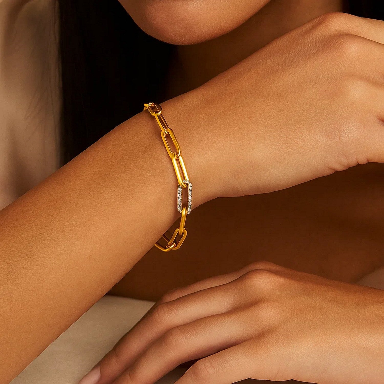 Paperclip Chain with Diamond Link in 14KT Yellow Gold