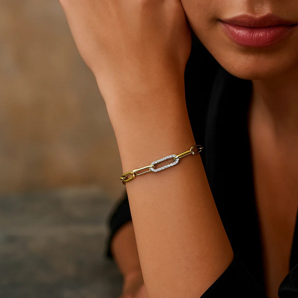 Paperclip Chain with Diamond Link in 14KT Yellow Gold