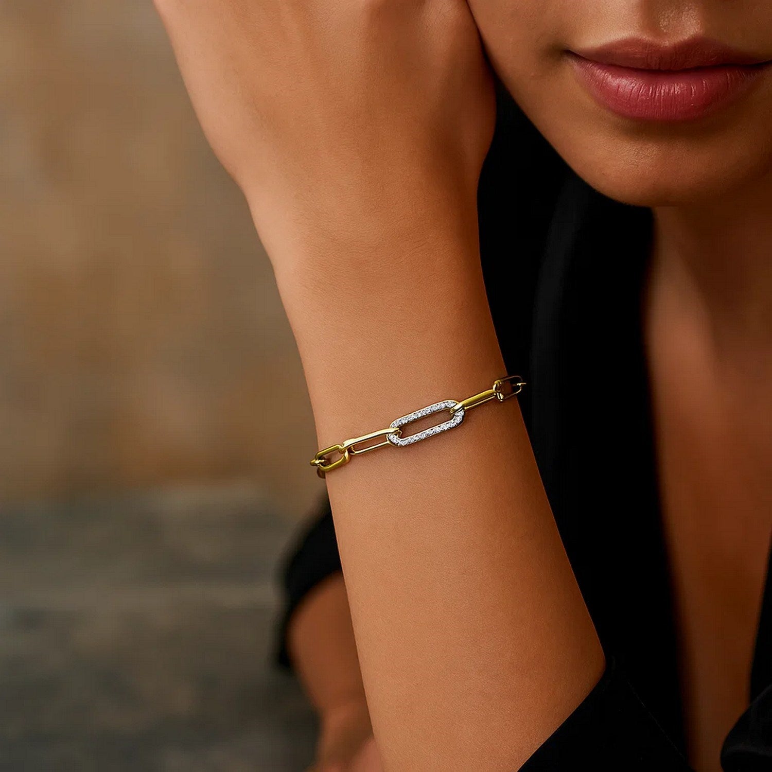 Paperclip Chain with Diamond Link in 14KT Yellow Gold