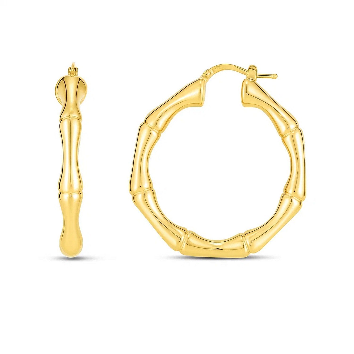 Large Bamboo Hoops in 14K Yellow Gold