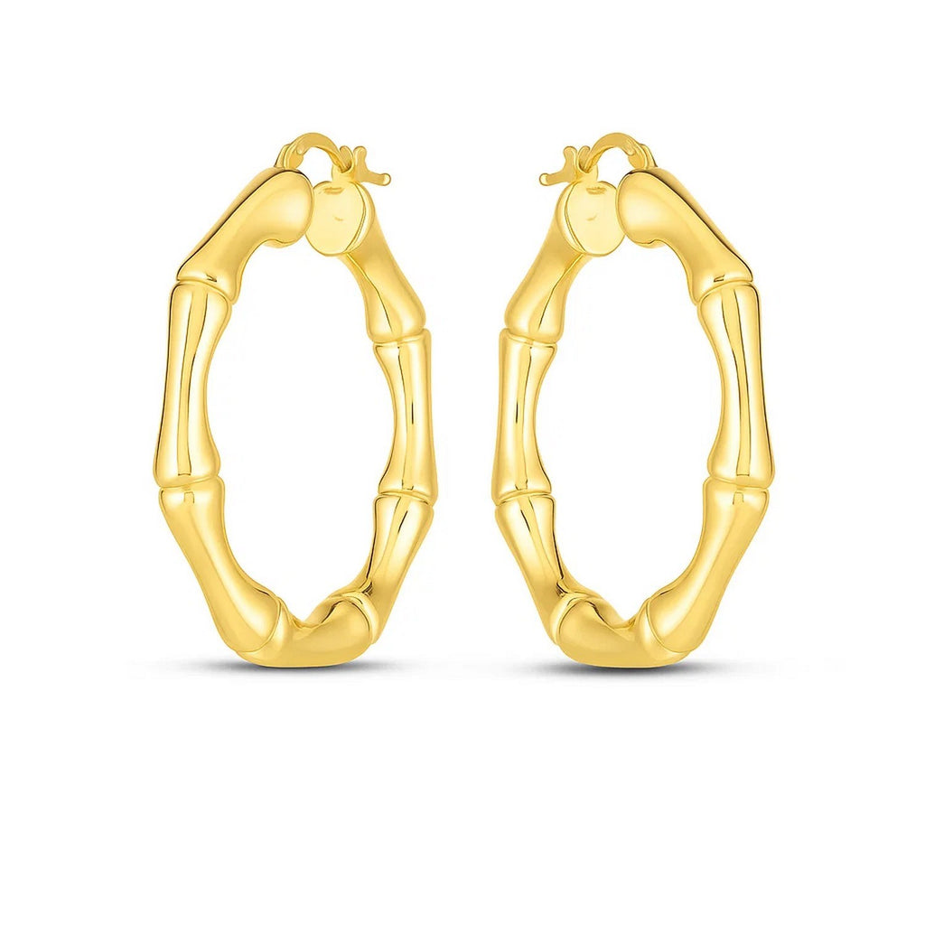 Large Bamboo Hoops in 14K Yellow Gold