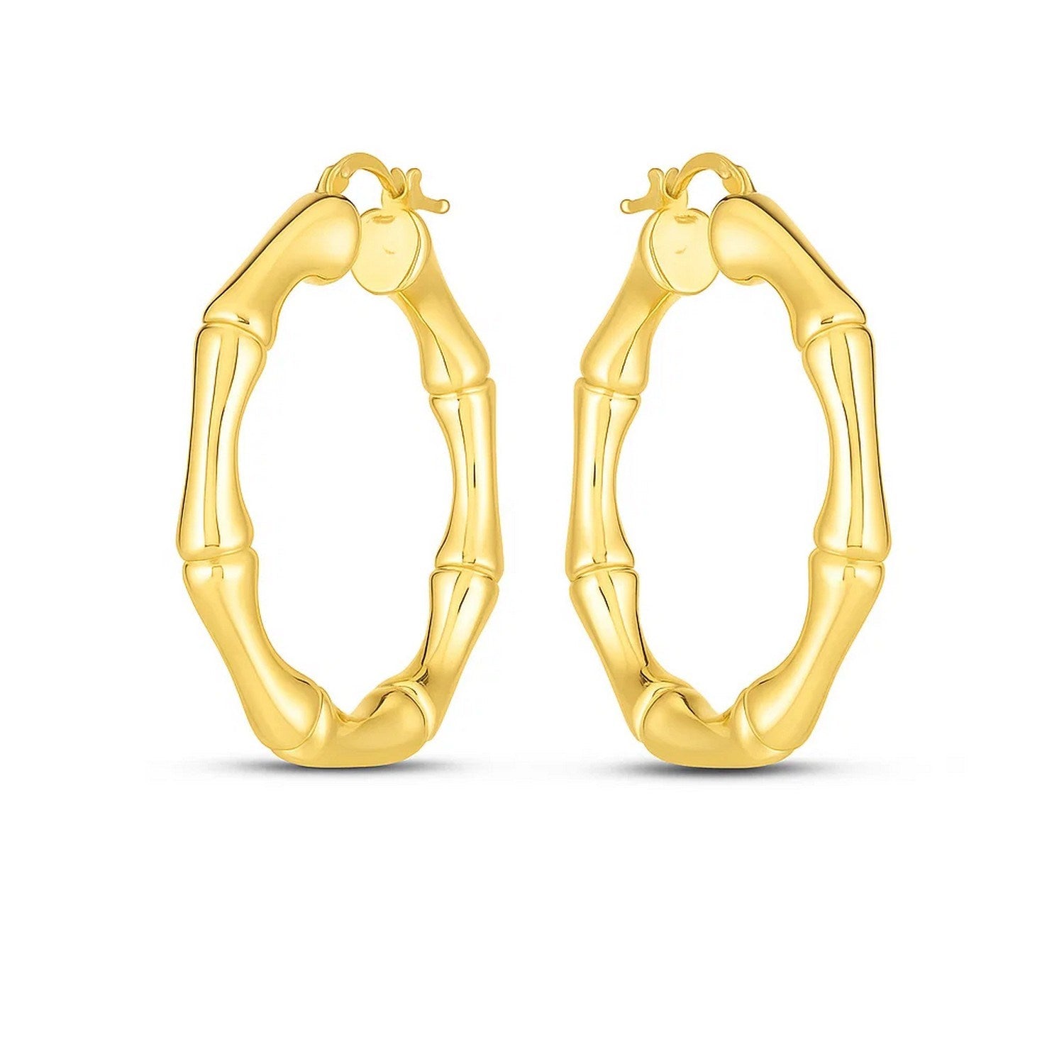 Large Bamboo Hoops in 14K Yellow Gold