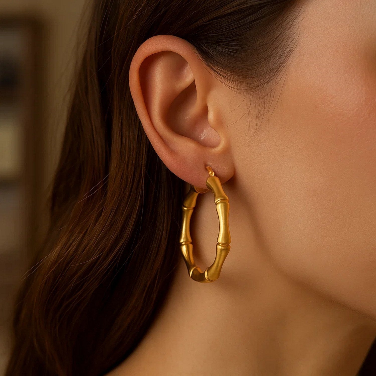 Large Bamboo Hoops in 14K Yellow Gold