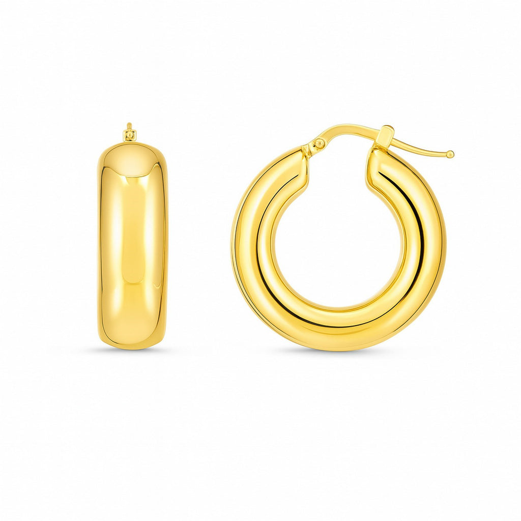 Medium Puffy Hoops in 14K Yellow Gold