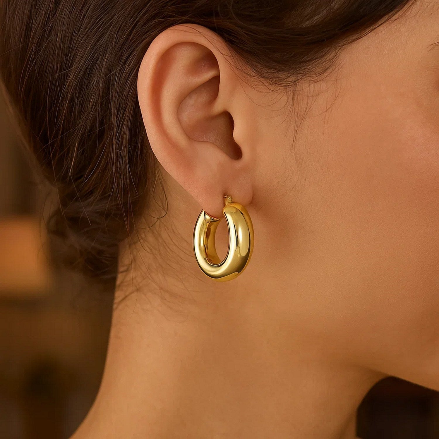 Medium Puffy Hoops in 14K Yellow Gold