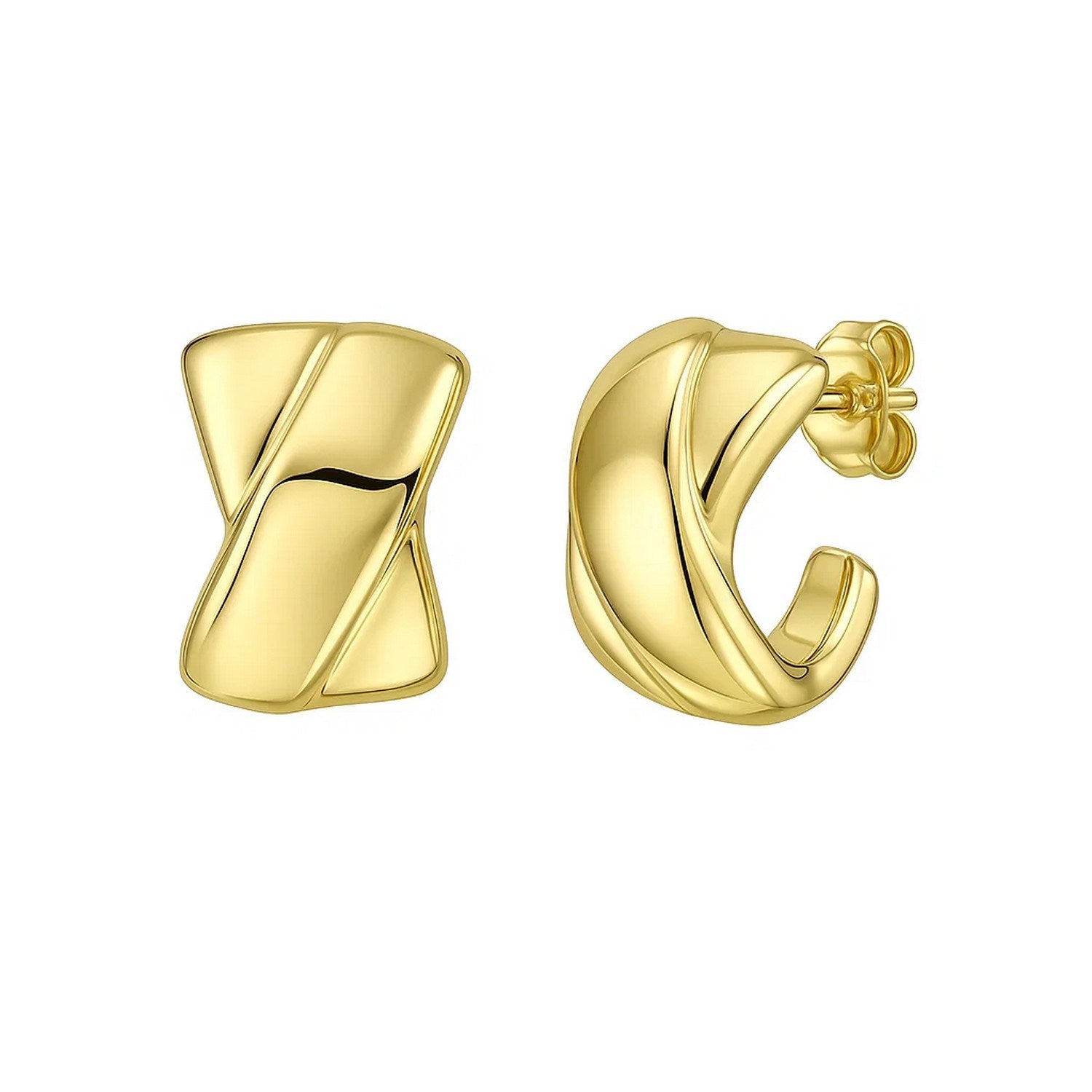 Puffed X C Hoops in 14K Yellow Gold