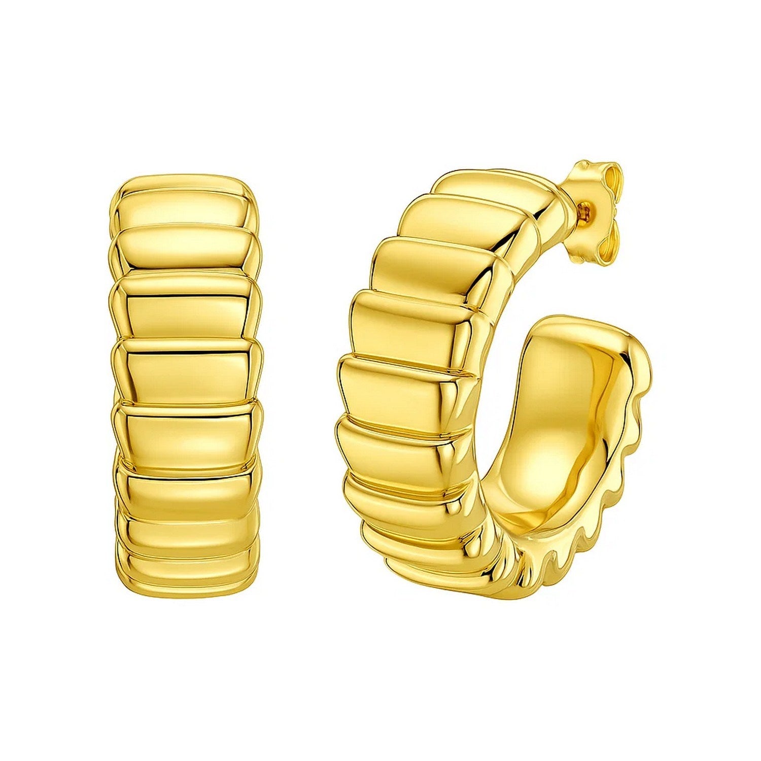 Ribbed C Hoop in 14K Yellow Gold