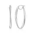 Twist Motif Oval Shape Hoop in 14K White Gold
