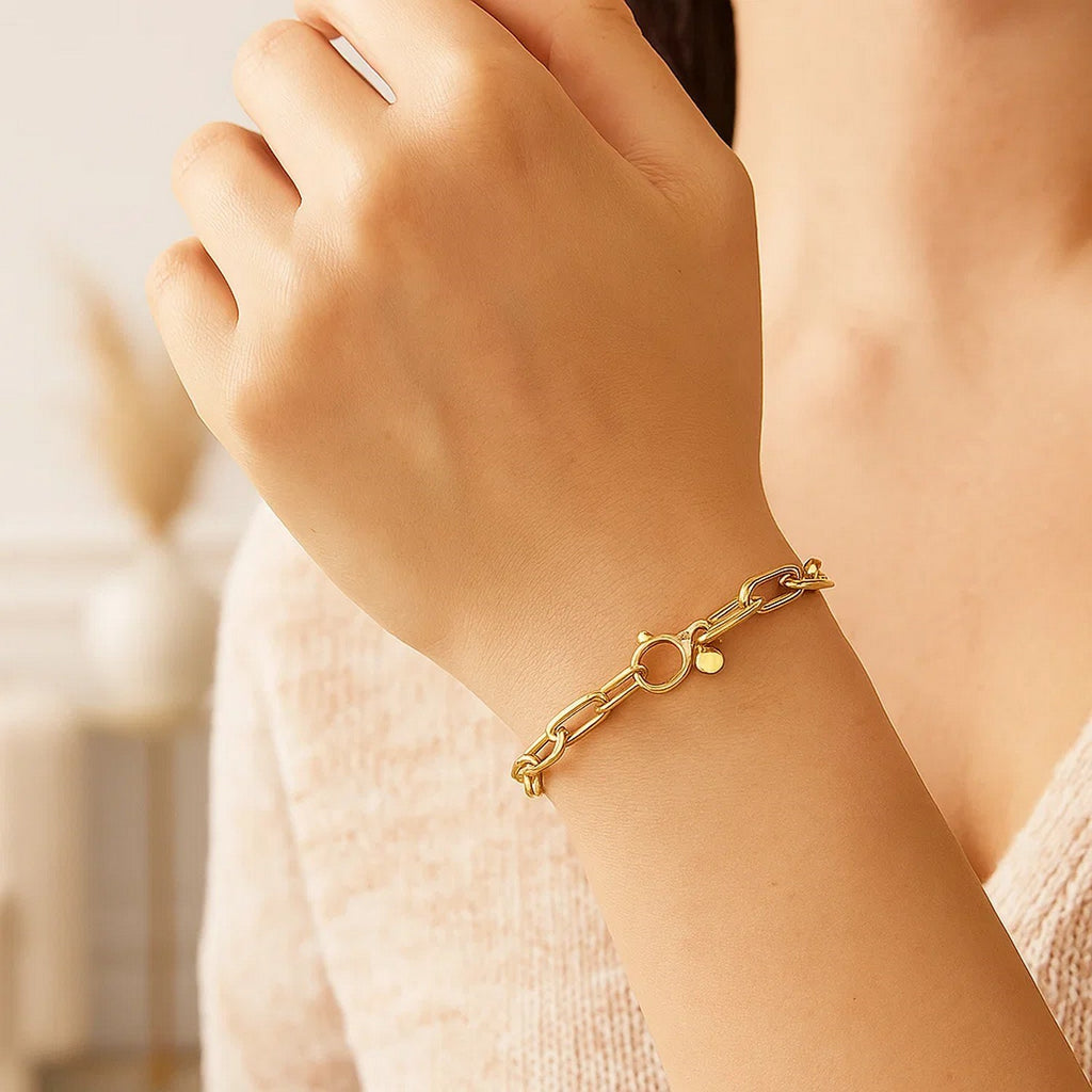 Charm Lock Paperclip Chain in 14KT Yellow Gold