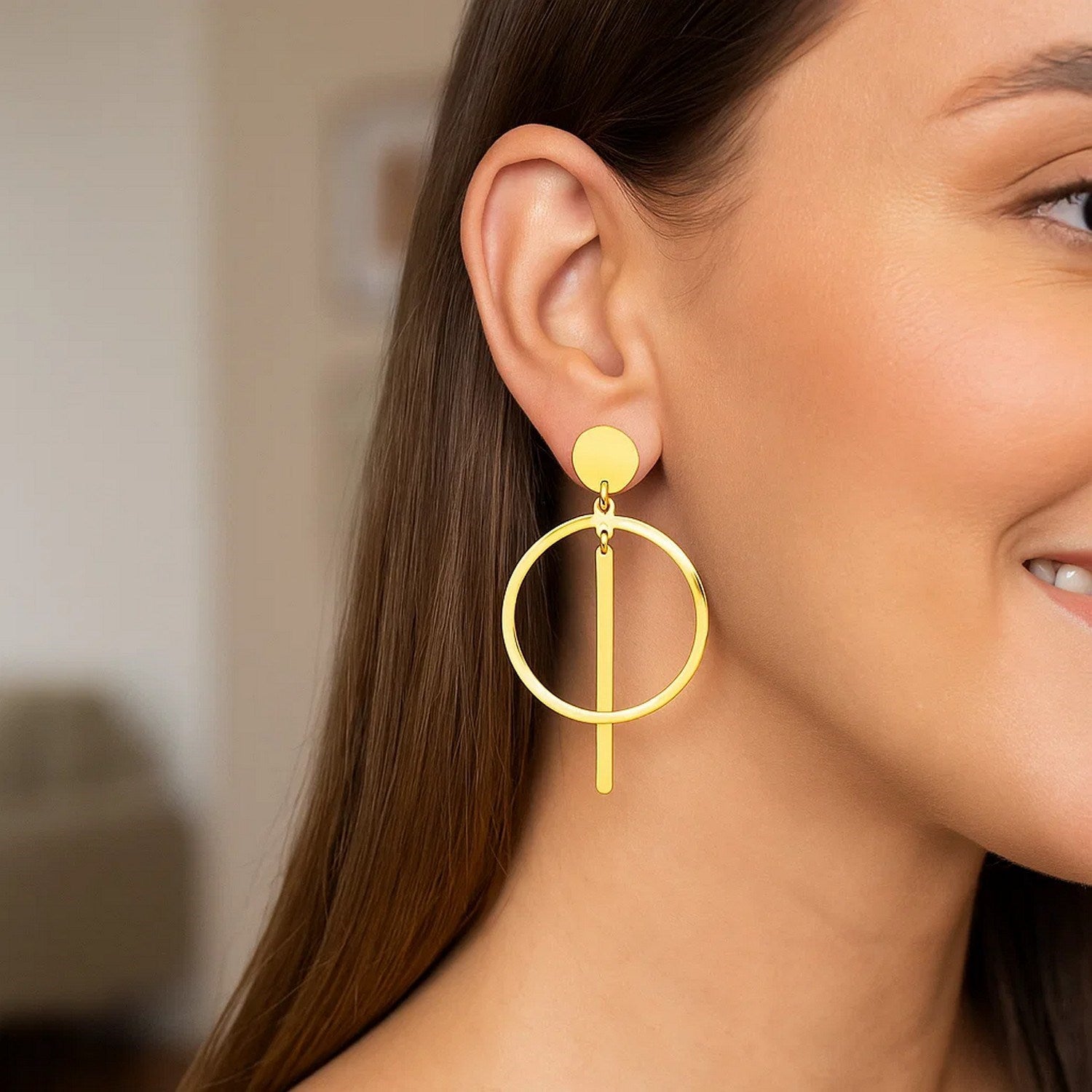 Polished Circle and Bar in 14K Yellow Gold