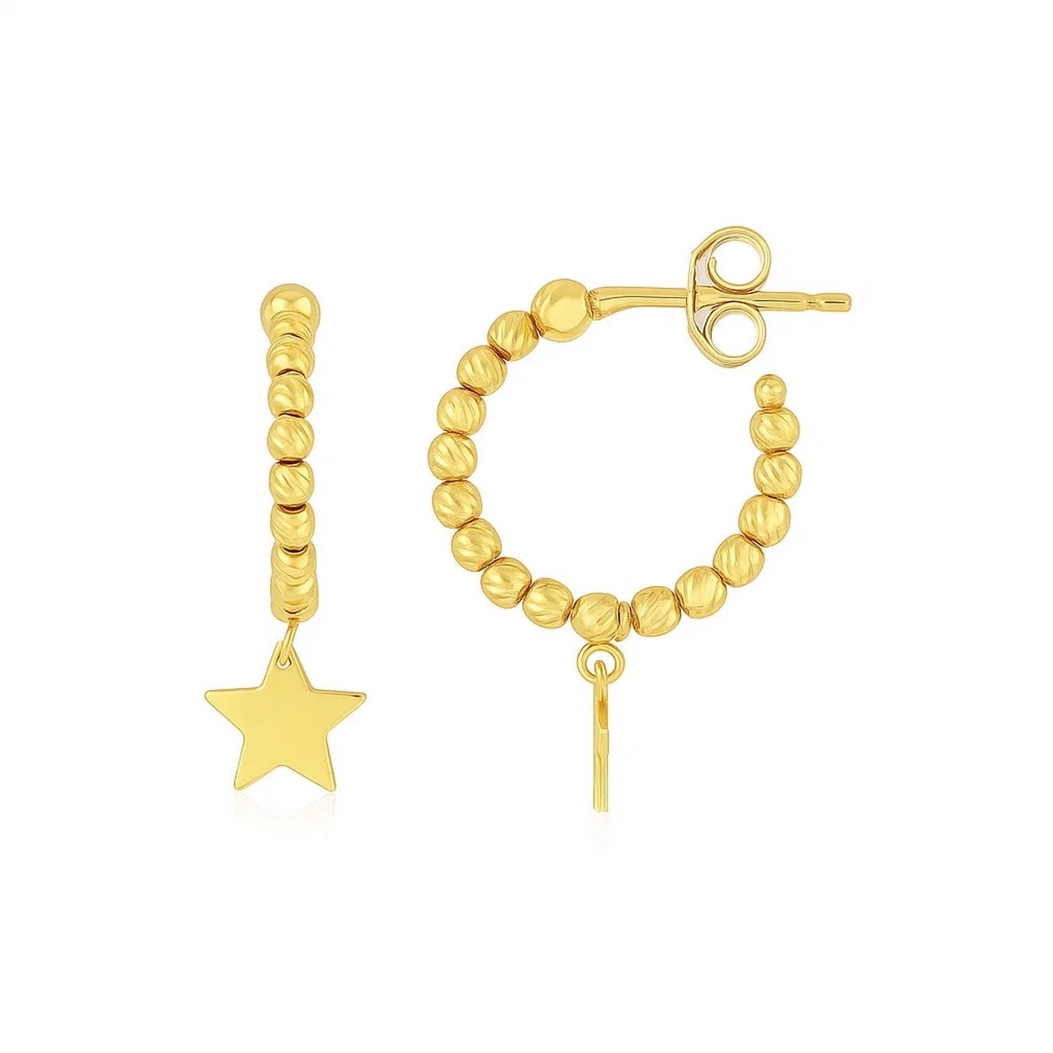 Drop Star Charm Beaded Hoop in 14K Yellow Gold