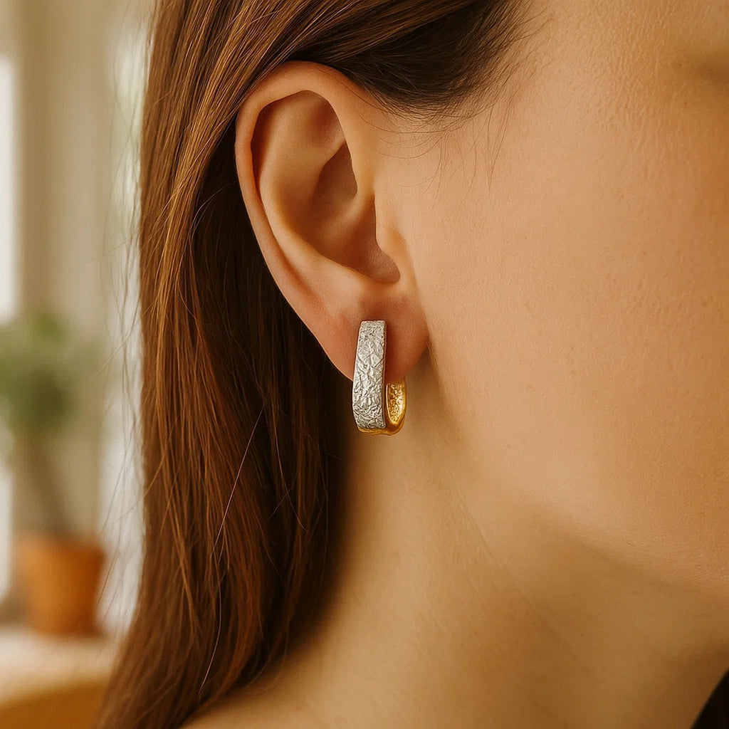 Oval Diamond Cut Textured in 14K Two-Tone Gold