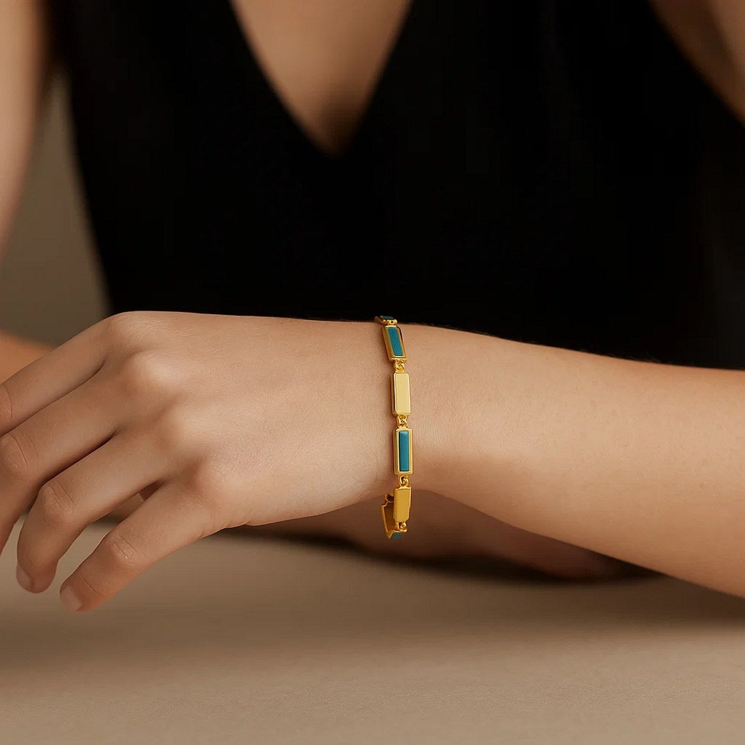 Turquoise Rectangle Links in 14KT Yellow Gold