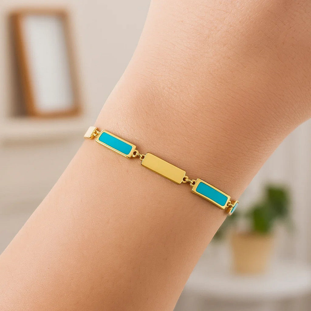 Turquoise Rectangle Links in 14KT Yellow Gold