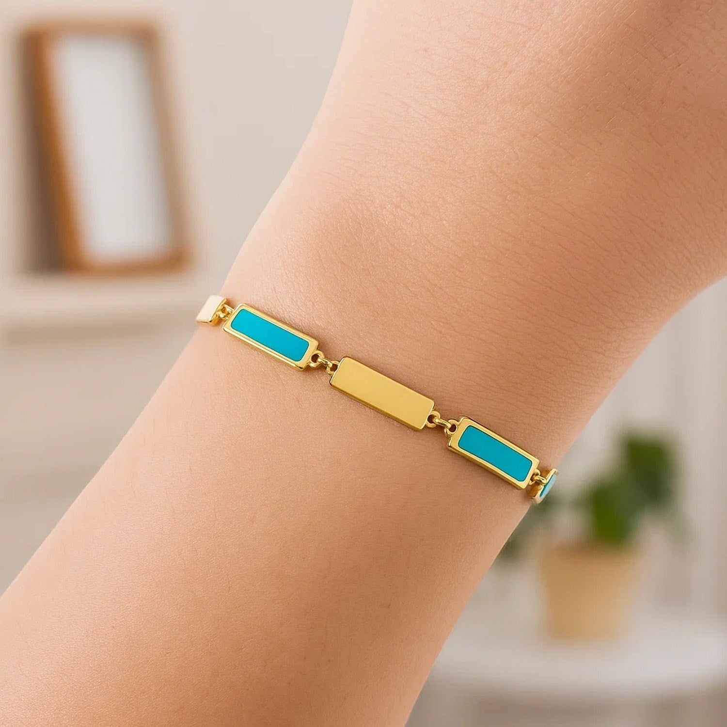 Turquoise Rectangle Links in 14KT Yellow Gold