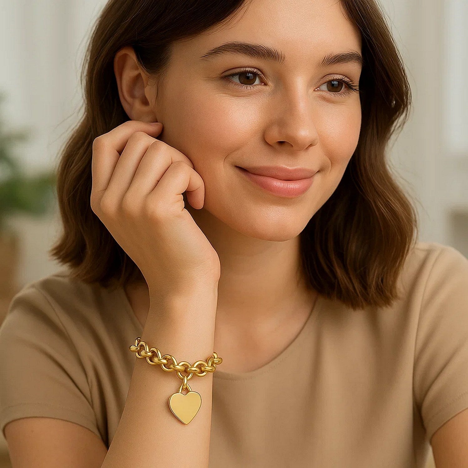 Heart Tag with Rolo Link in 14KT Yellow Gold