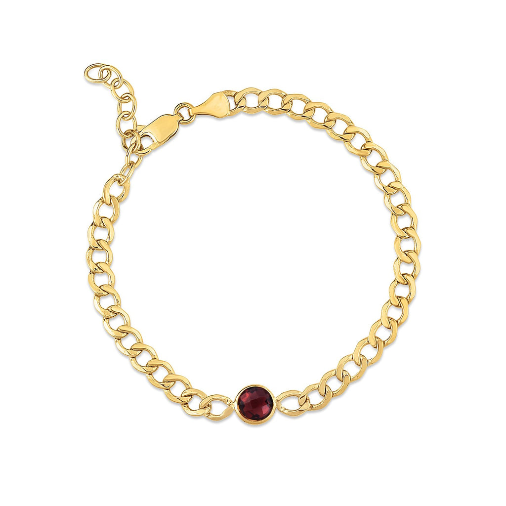 Garnet Curb Chain in 14KT Yellow Gold