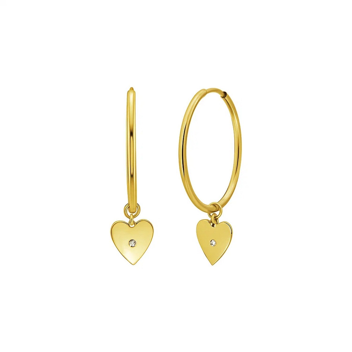 Diamond Heart Charm Hoop in 14K Yellow Gold