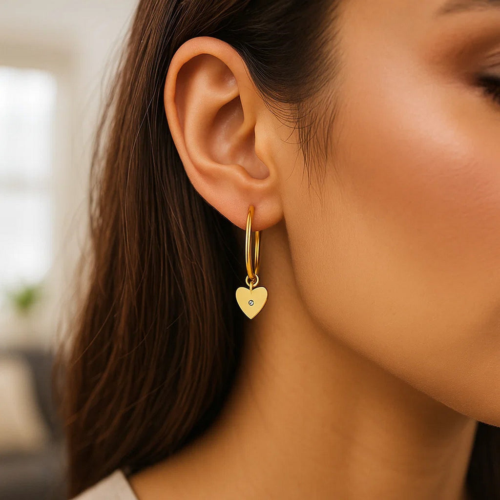 Diamond Heart Charm Hoop in 14K Yellow Gold