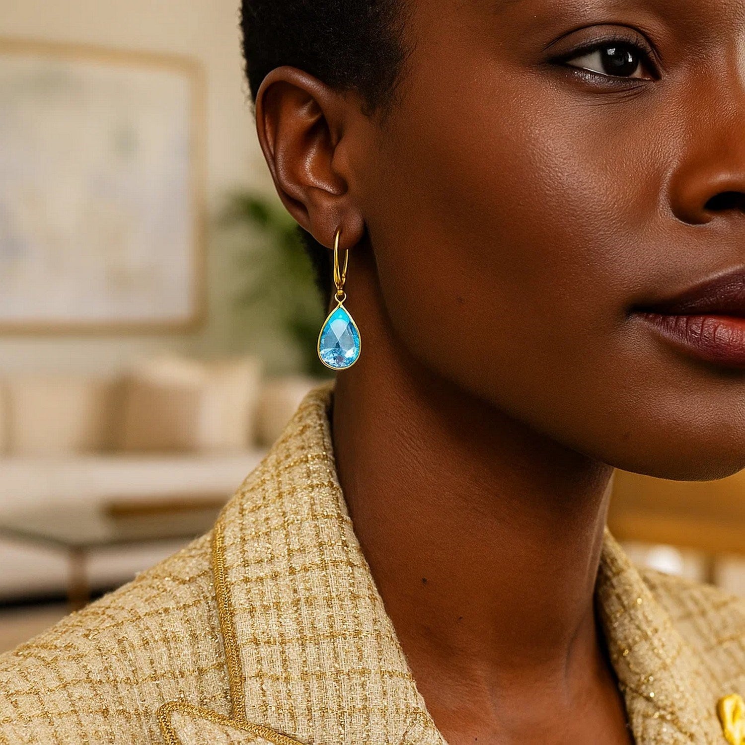 Drop with Pear-Shaped Blue Topaz Briolettes in 14K Yellow Gold