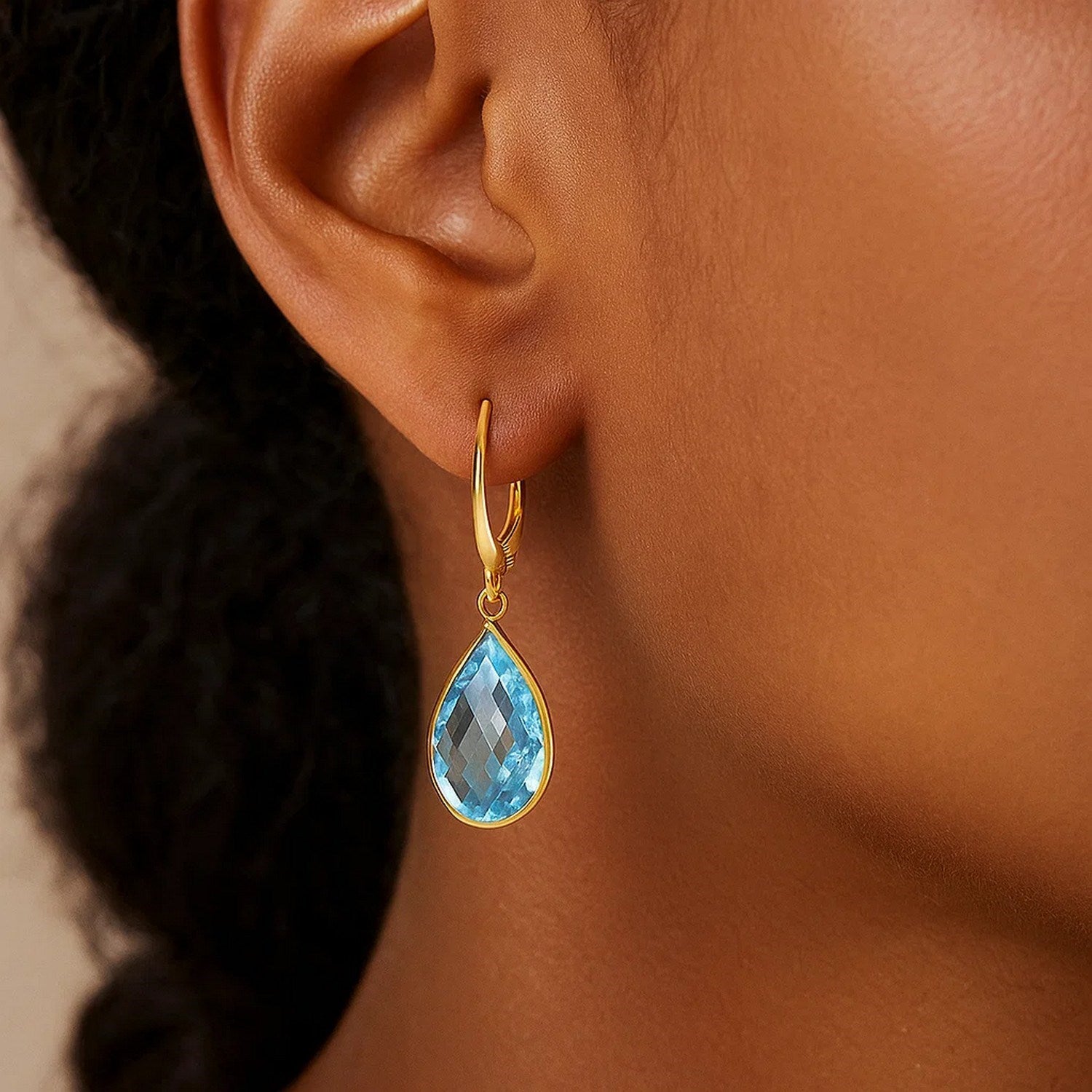 Drop with Pear-Shaped Blue Topaz Briolettes in 14K Yellow Gold