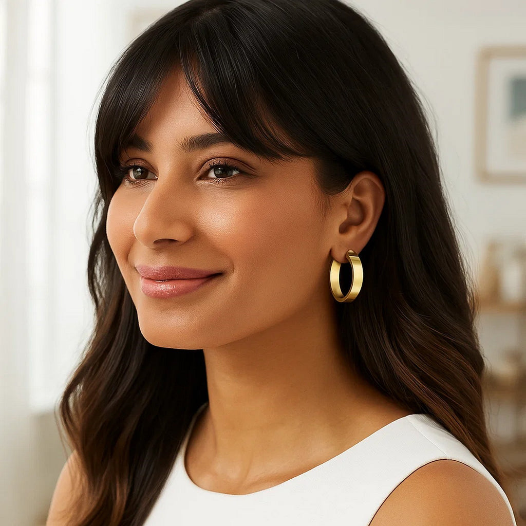 Medium Tube Shaped Hoop in 14K Yellow Gold