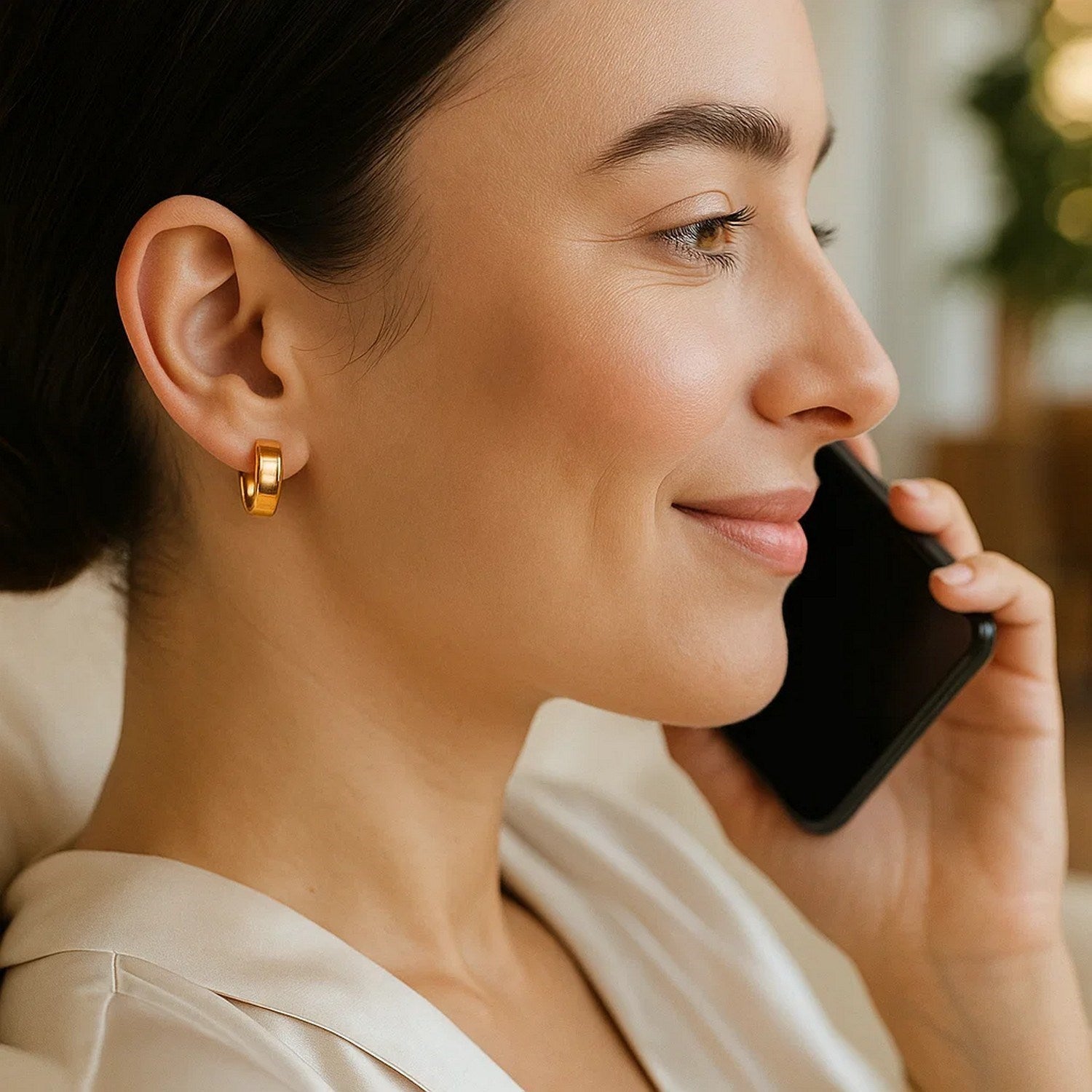 Small Tube Shaped Hoop in 14K Yellow Gold