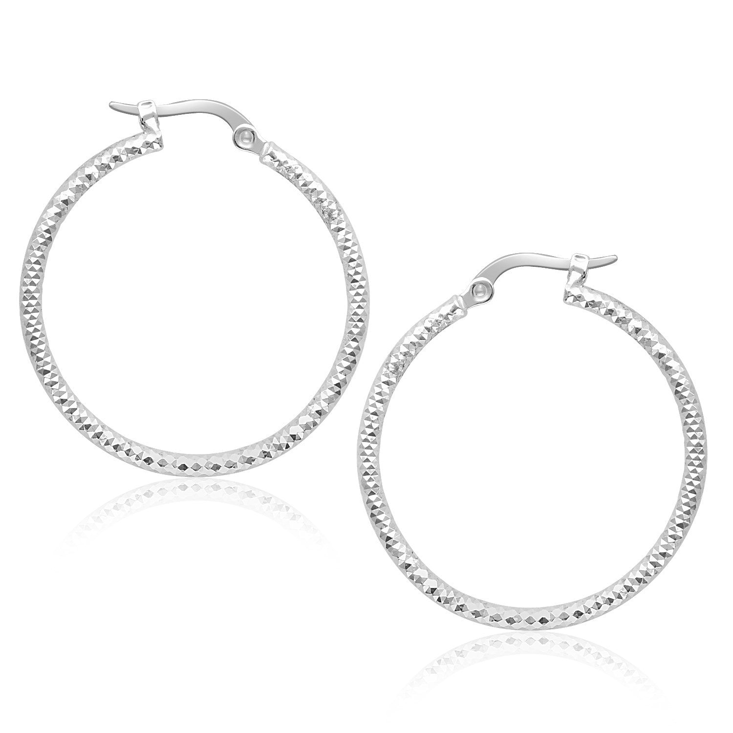 Tube Textured Round Hoop in 14K White Gold