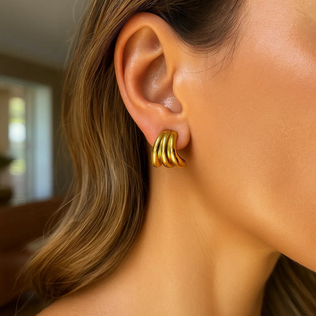 Triple Row Splayed Hoop in 14K Yellow Gold