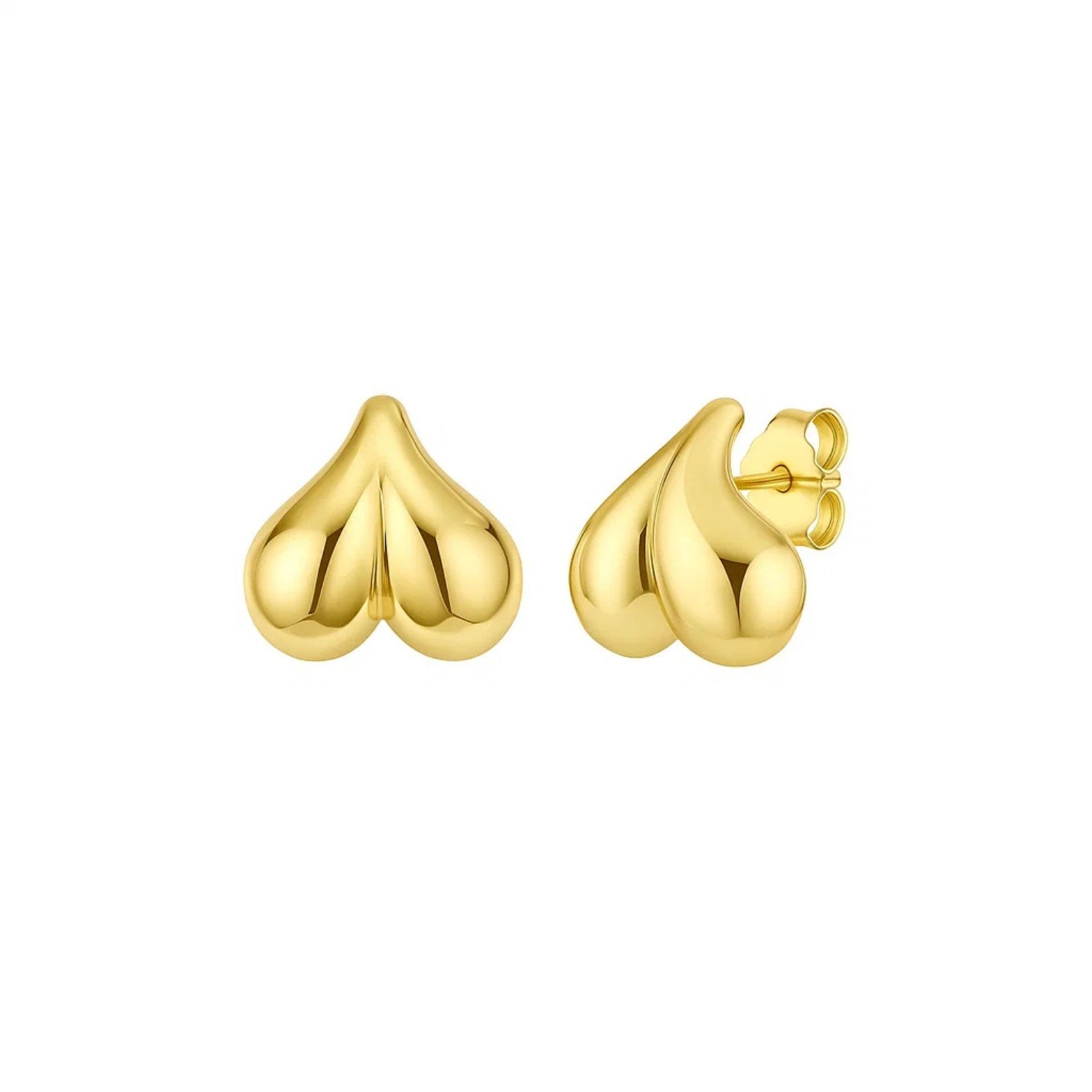 Puffed Bubble Heart Stud in 14K Yellow Gold