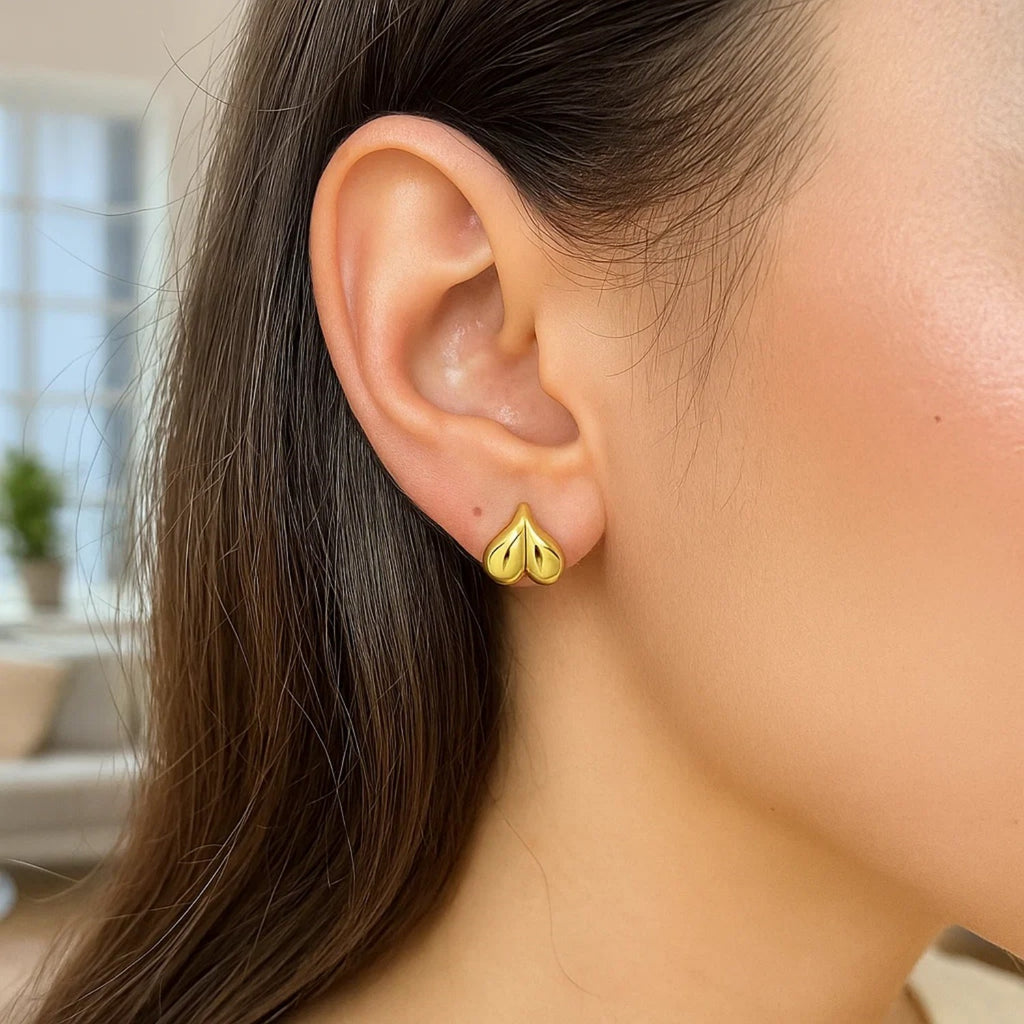 Puffed Bubble Heart Stud in 14K Yellow Gold