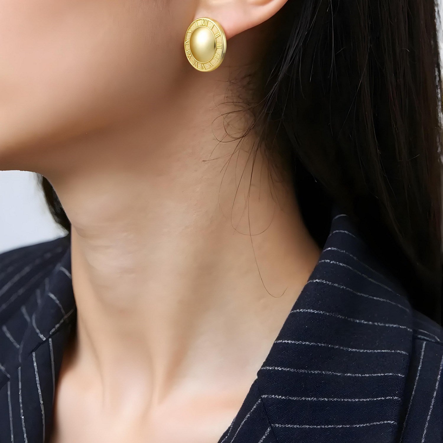 Roman Numeral Button Stud in 14K Yellow Gold