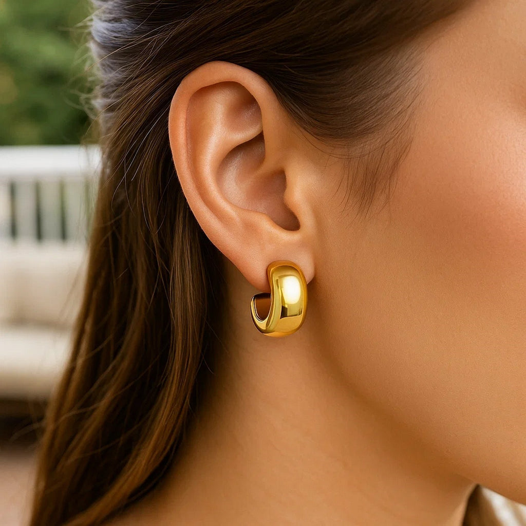 Polished C Hoop Huggie in 14K Yellow Gold