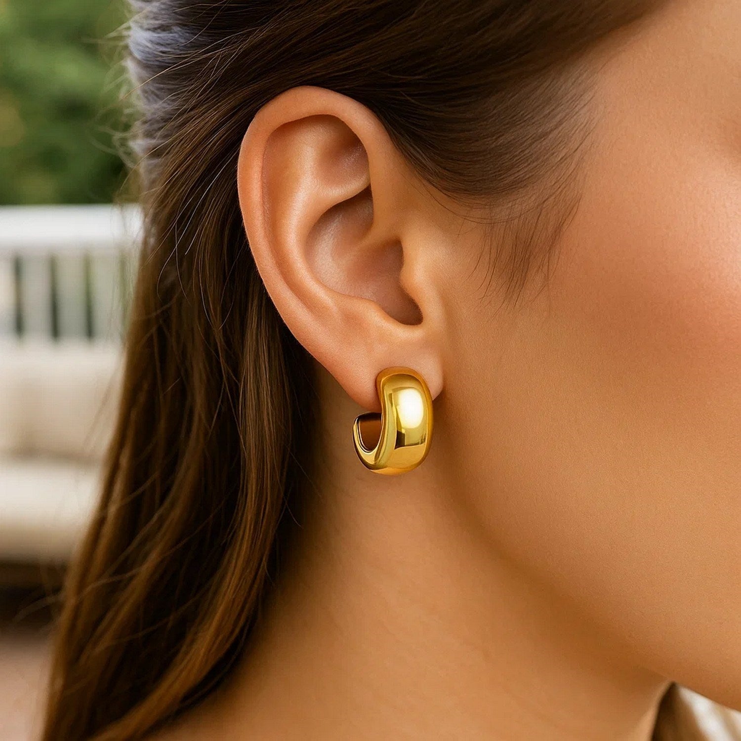 Polished C Hoop Huggie in 14K Yellow Gold