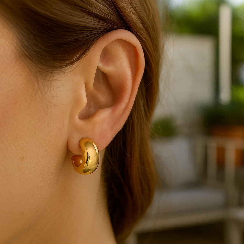 Polished C Hoop Huggie in 14K Yellow Gold