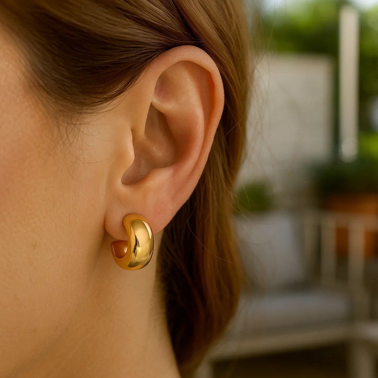 Polished C Hoop Huggie in 14K Yellow Gold