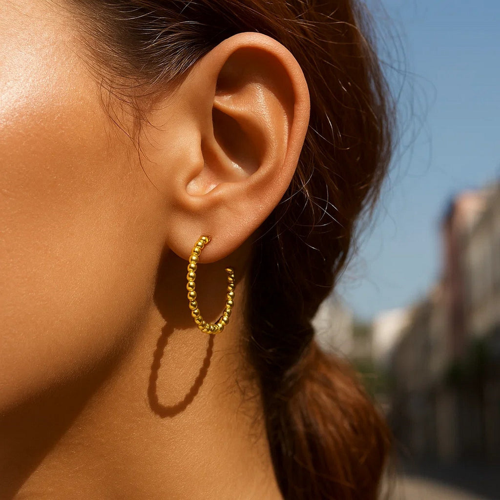Bead Hoop in 14K Yellow Gold