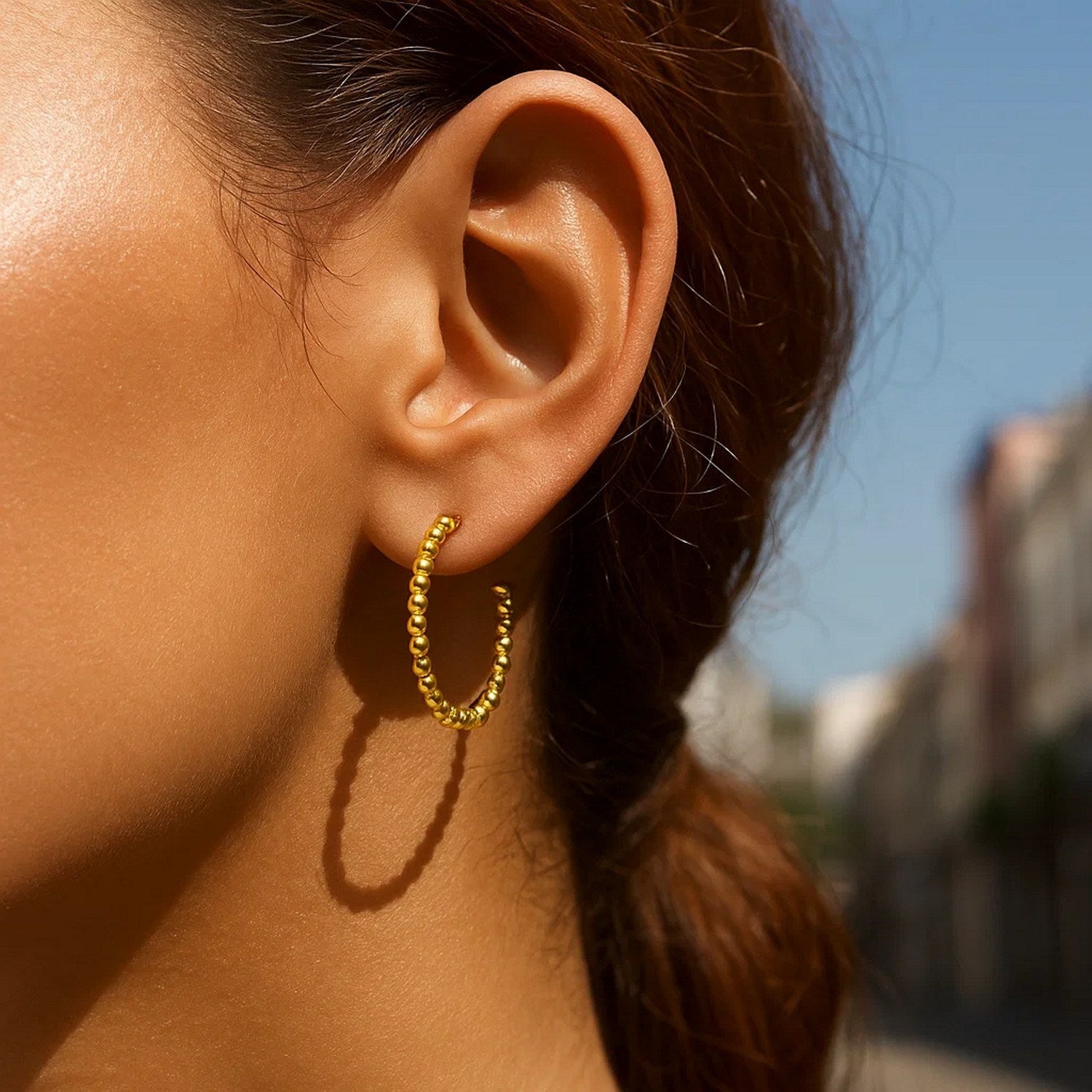 Bead Hoop in 14K Yellow Gold