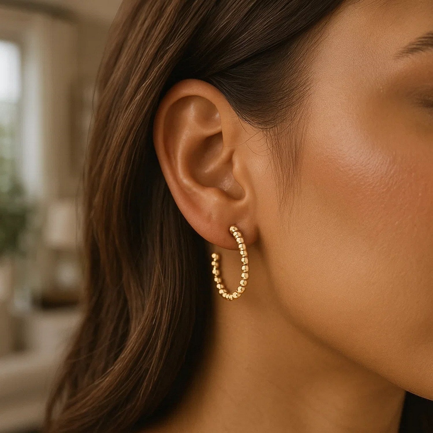Bead Hoop in 14K Yellow Gold