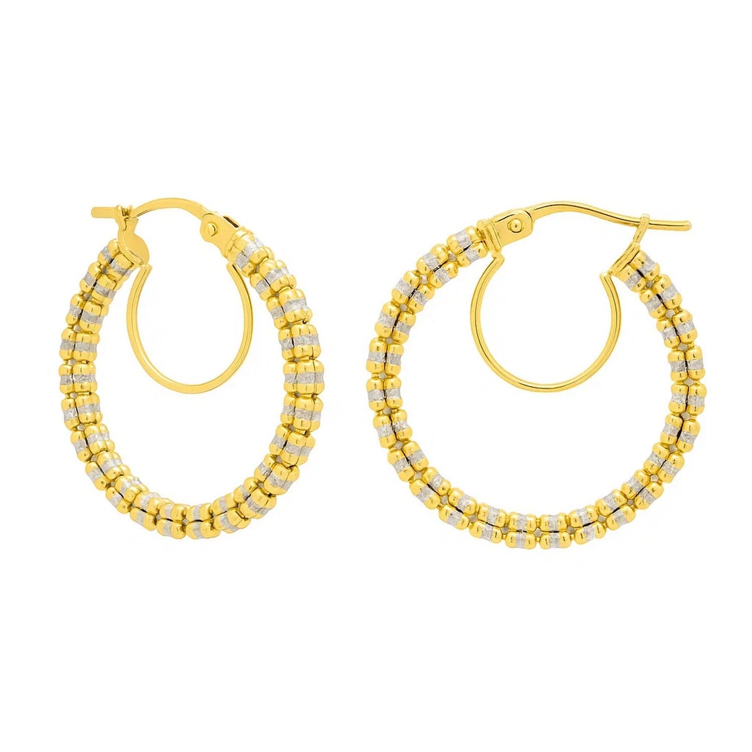 Iced Round Hoop in 14K Two-Tone Gold