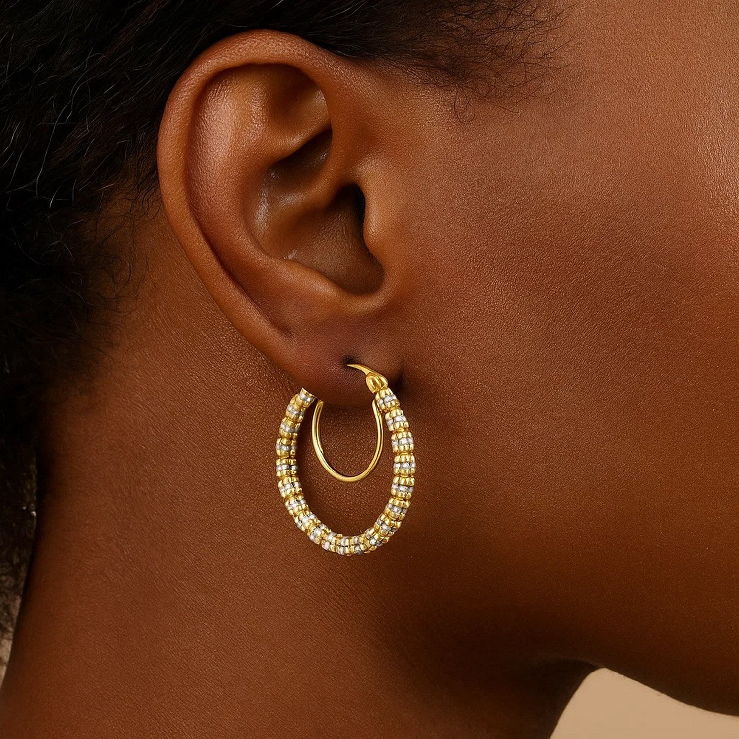 Iced Round Hoop in 14K Two-Tone Gold