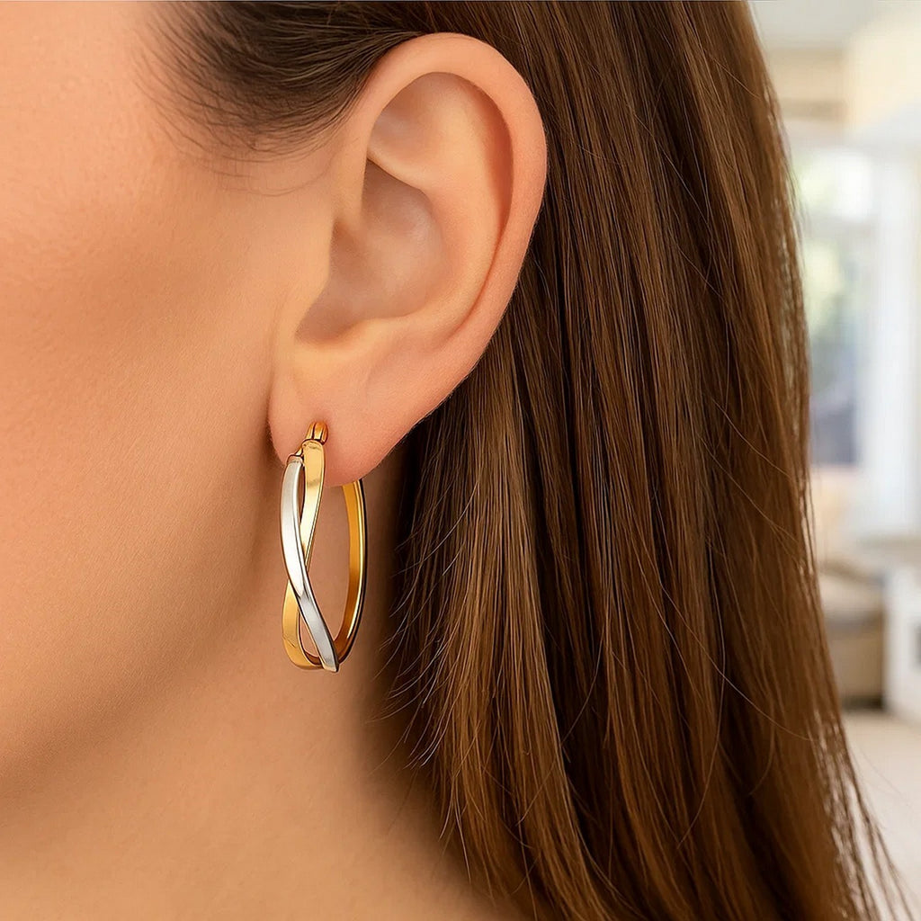 Twisted Style Polished Hoop in 14K Two-Tone Gold