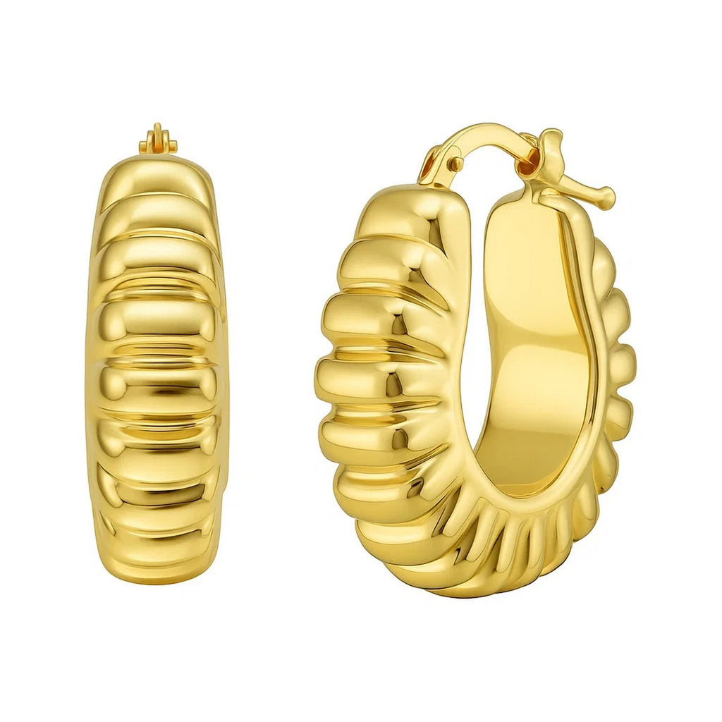 Polished Puffed Ribbed Hoop in 14K Yellow Gold
