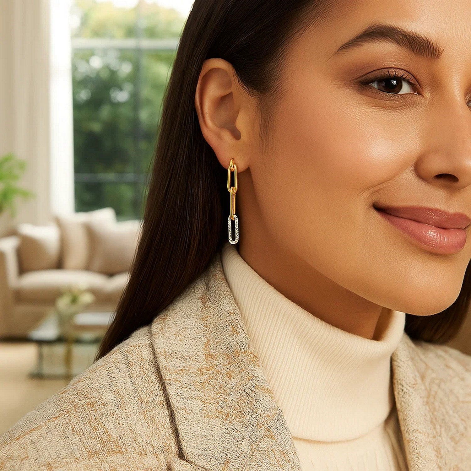 Paperclip Chain Dangle with Diamonds in 14K Yellow Gold