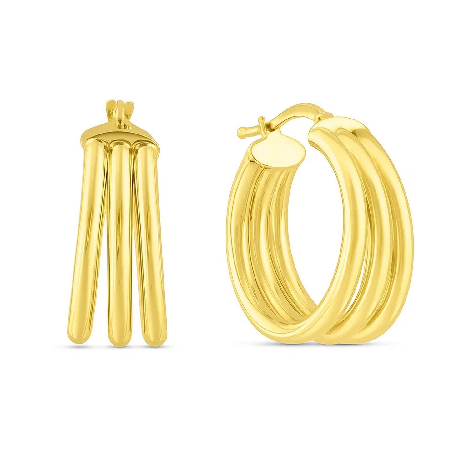 Large Triple Row Hoop in 14K Yellow Gold