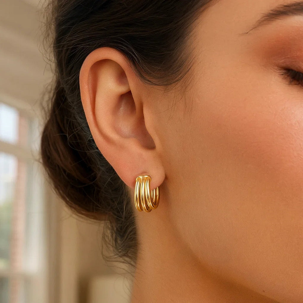 Large Triple Row Hoop in 14K Yellow Gold
