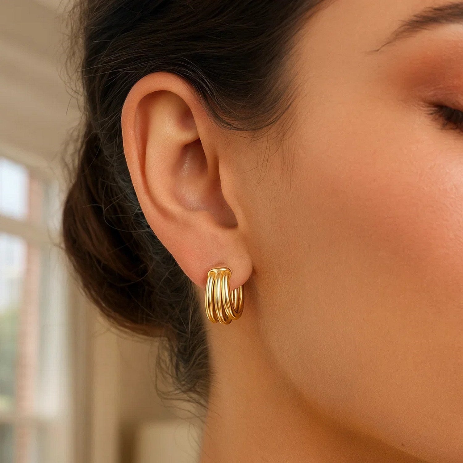 Large Triple Row Hoop in 14K Yellow Gold