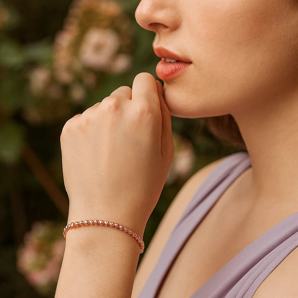Diamond Cut Stretchable Moon Cut Bead in 14KT Rose Gold