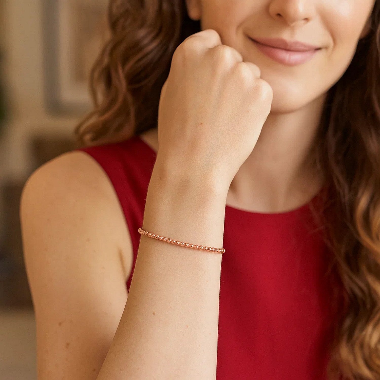 Diamond Cut Stretchable Moon Cut Bead in 14KT Rose Gold